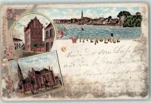 19322 O2900 Wittenberge , Prignitz 1899 Gebrauchsspuren am Steintor Ev. Kirche Lithographie