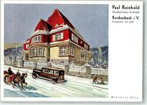 08468 O9800 Reichenbach , Vogtl Künstlerkarte Wonhaus Götz Pferdeschlitten Kinderrodelschlitten Oldtimer Winter sign. P. Reinhold