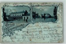 24534 W2350 Neumünster , Holst 1899 Gebrauchsspuren Bahnhof Markt Lithographie/Mondschein