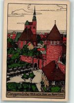 39590 O3504 Tangermünde Künstlersteindruck Blick auf die Stadt u. Kapital Turm