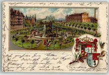 67059 W6700 Ludwigshafen am Rhein 1904 Prägedruck Am Brückenaufgang mit Jubiläumsbrunnen Wappen Passepartout Lithographie