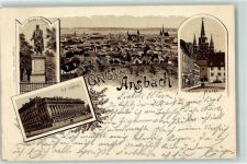 91522 W8800 Ansbach , Mittelfr 1897 Lithographie Graf von Platen Königliches Schloss Oberer Markt Kirche