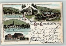 99887 O5805 Georgenthal , Thüringerw 1899 Lithographie Gruss aus - Rodebachs Mühle, Bahnhof , Schützenhof AK Gute Erhaltung