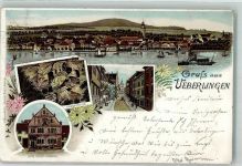 88662 W7770 Überlingen , Bodensee 1900 Lithographie Heidenhöhlen Franziskanerstraße Alte Stadt-Kanzlei Raddampfer