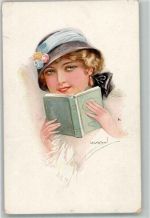 Verlag Erkal Serie 308/3 Frau Buch lesen Usabal, L. Künstlerkarte