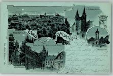 91522 W8800 Ansbach , Mittelfr 1900 Lithographie Denkmal Platen Kirche St. Gumbertus St. Johannis Herriedertor Mondschein