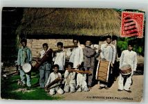Manila 1913 Foto AK Tracht Bamboo Band Briefmarke bildseitig
