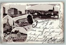09669 O9262 Frankenberg , Sachs 1898 Gebrauchsspuren Gruss aus - Litho, Kriegerdenkmal, Rathaus, Bürgerschule , Eckknick
