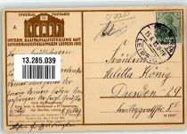 O7000 Leipzig Internat. Baufachausstellung 1913 Halle für Raumkunst Architekt G. Weidenbach und R. Tschammer Off. Postkarte Nr 54 Sonderstempel Architektur Gebrauchsspuren