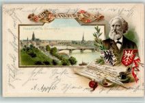 60308 W6000 Frankfurt am Main 1907 Kabinettfoto Prägedruck Friedrich Stoltze Brief Feder Tintenfass Wappen Lithographie