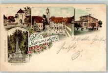 87700 W8940 Memmingen 1896 Lithographie Krugstor Marktplatz Bahnhof Kriegerdenkmal
