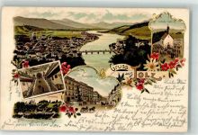 W8170 Bad Tölz Marktplatz Calvarienberg Leonhardi-Kapelle Verelag Ottmar Zieher-München Zieher Ottmar 1906 Lithographie