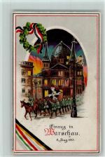 WK I Einzug in Warschau , Litho AK HGL 1918 Halt gegens Licht