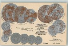Turecko II Münzenkarte Münzabbildungen Geld auf AK Lithographie Motiv Türkei Prägedruck