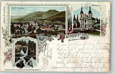 Hejnice Haindorf 1901 Lithographie Gruss aus Nordböhmen Wasserfall Schwarzbachfall Wallfahrtskirche