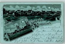 84503 W8262 Altötting 1899 Lithographie / Mondschein Kirche