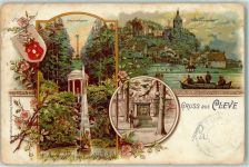 47533 W4190 Kleve , Niederrhein 1901 Lithographie Moritz-Denkmal Amphietheater Schwanenburg Wappen