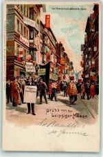 04103 O7000 Leipzig 1904 Lithographie Peterstraße während der Messe