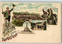 83278 W8220 Traunstein , Oberbay 1897 Lithographie Bad Empfing Brunnen Kirche Bergsteiger Gruss Blumen Bock
