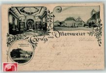 77833 W7583 Ottersweier 1902 Gebrauchsspuren Wallfahrtskirche Marialinden Inneres Gruss Blumen Bahnpost Zug Nr.75