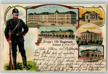 04720 O7300 Döbeln 1910 Lithographie Kaserne I. und II. Bataillon Wache Wachsoldat Offiziercasino