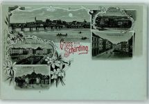 4780 Schärding Innere Stadt Lithographie / Mondschein Oberer Stadtplatz Unterer Stadtplatz Institut Linzertor