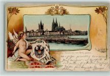 50667 W5021 Köln Altstadt-Nord 103 1904 Lithographie / Prägedruck Passepartout Engel Panorama von Deutz gesehen