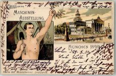 80331 W8000 München Lithographie Maschinen Ausstellung Industrie Mann Hammer Kranz Straßenbahn Fahrrad Denkmal Säule