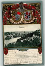 94032 W8390 Passau 1901 Prägedruck Wappen Blau Rot Schwarz Krone