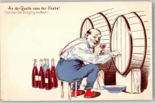 An der Quelle saß der Knabe Weinfass Humor Wein 1900 Künstlerkarte