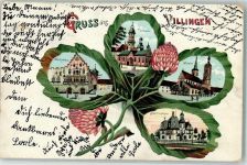 78048 W7730 Villingen -Schwenningen 1905 Lithographie Blütenblatt Altes Rathaus Turnhalle Münster Städt. Forsthaus