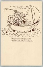 Serie I Nr. 12 Aus den fliegenden Blättern Pärchen im Segelboot Busch Wilhelm Künstlerkarte