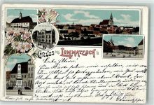 01623 O8260 Lommatzsch 1900 Gebrauchsspuren Kgl. Amtsgericht Kriegerdenkmal Rathaus Markt Gasthaus Goldenes Fass Lithographie Bahnpost Riesa-Freiburg Zg. 1172