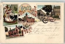 03042 O7500 Cottbus 1898 Lithographie Kreishaus Trachten Post Kaiser Friedrichstraße