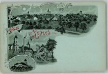 19309 O2805 Lenzen Elbe Lithographie Kirche Stumpfer Turm Burg Mondschein