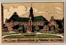 67547 W6520 Worms 1924 Künstlersteindruck Elenorenschule Park 50. Jahrfeier der höheren Mädchenschule 1924