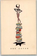 sign. Sascha Kronburg : Der Auto mit Büchern Beruf Wiener Kunst Künstler