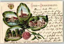 16515 O1400 Oranienburg 1901 Lithographie Blütenblatt Louise Henriette-Denkmal Kgl. Seminar Schloß Stadt-Wappen