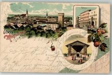 84453 W8260 Mühldorf a. Inn 1898 Lithographie Rathaus Maximilian Brücke