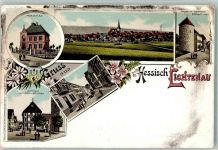 37235 W3436 Hessisch Lichtenau Lithographie Rathaus Linde Dorfbrunnen Neue Schule Turm am Obertor