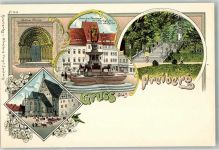 09599 O9200 Freiberg , Sachs Lithographie Brunnen-Denkmal Dom Goldene Pforte Freitreppe König Albert Park