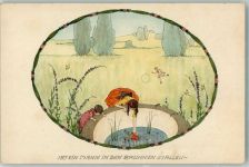 M.Munk Nr. 1144 Ist ein Mann in den Brunnen gefallen , Puppen Koehler, Mela Künstlerkarte