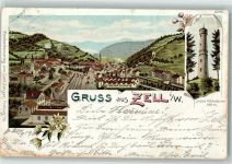 79669 W7863 Zell im Wiesental 1900 Lithographie Bahnhof Hohe Möhrturm