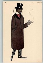 sign. Polzin Typen mit Zylinder Zigarette Schwarzafrikaner 1903 Künstlerkarte