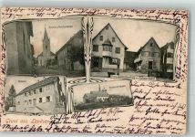 68440 Landser 1906 Foto AK Kirche Kirchstrasse Postamt und Handlung Debrut Notariat Kloster