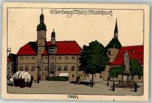 07607 O6520 Eisenberg , Thür 1919 Künstlersteindruck Marktplatz Rathaus Denkmal Planfuhrwerk