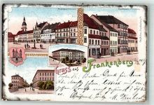 09669 O9262 Frankenberg , Sachs 1915 Lithographie Bürgerschule Humboldstraße Marktplatz Stadtwappen