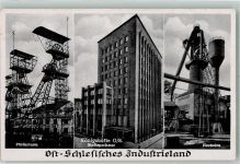 Kattowitz Katowice Foto AK Zeche Förderturm Stadtsparkasse Hochofen