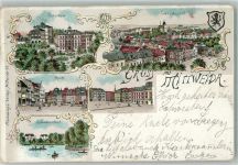 09648 O9250 Mittweida 1897 Lithographie Technikum Markt Schwanenteich Tzschirnerplatz