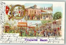 67433 W6730 Neustadt an der Weinstraße 1901 Lithographie Volksfest Neustadter Markt Vogelschiessen Festgelände Schaubuden
